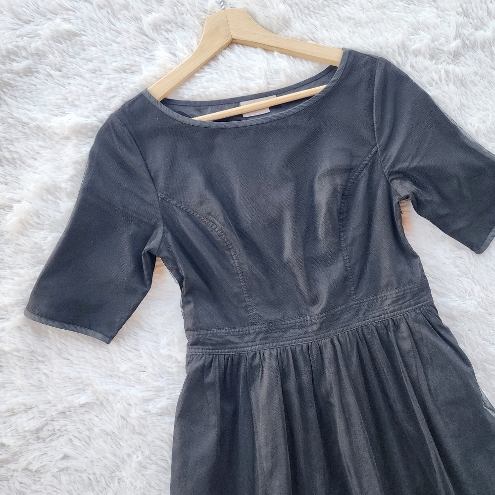 eShakti Black Tulle Embroidered Flare‎ Dress - Picture 2 of 5